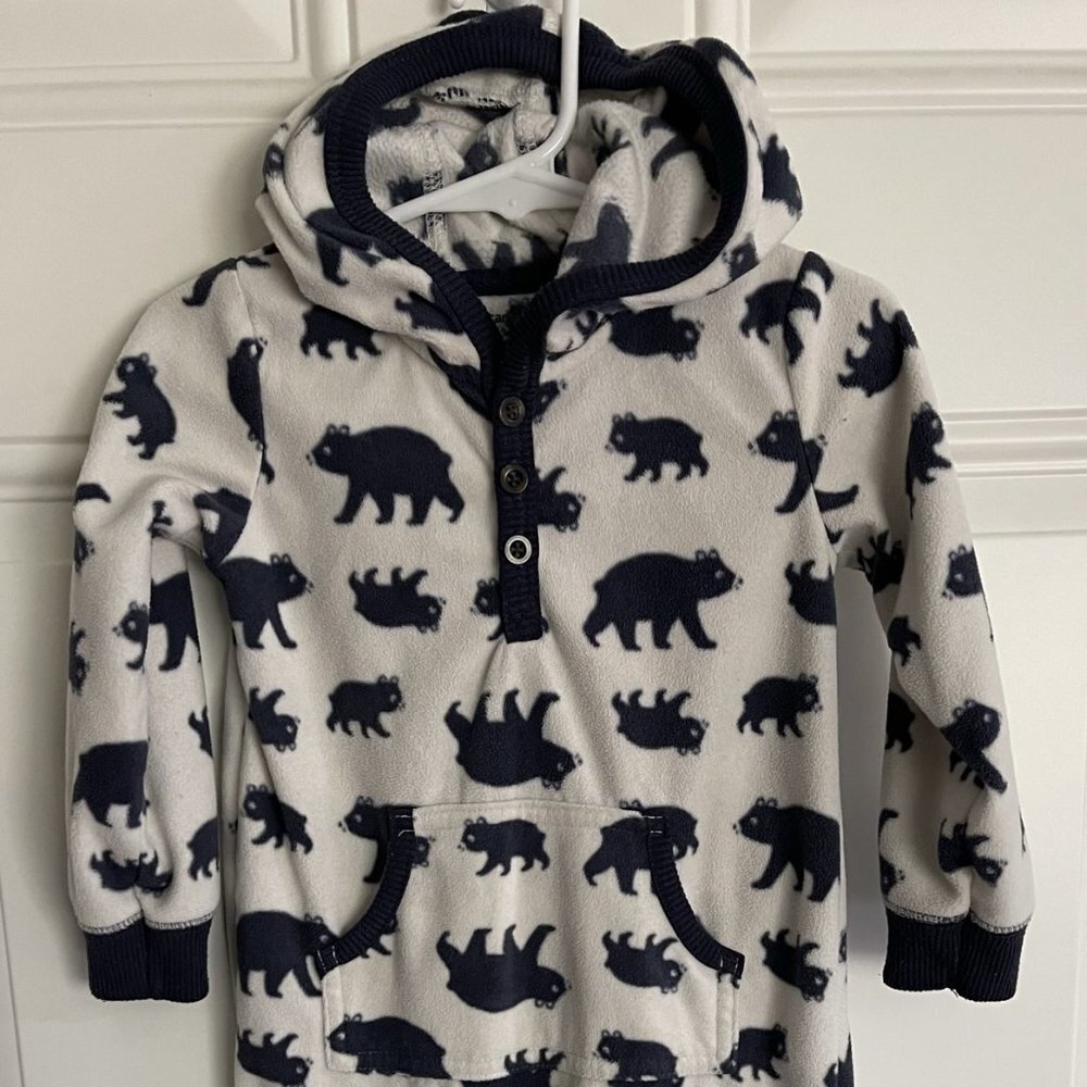 CARTERS One Piece Hooded Fleece Outfit White With Navy Bears 24 Months